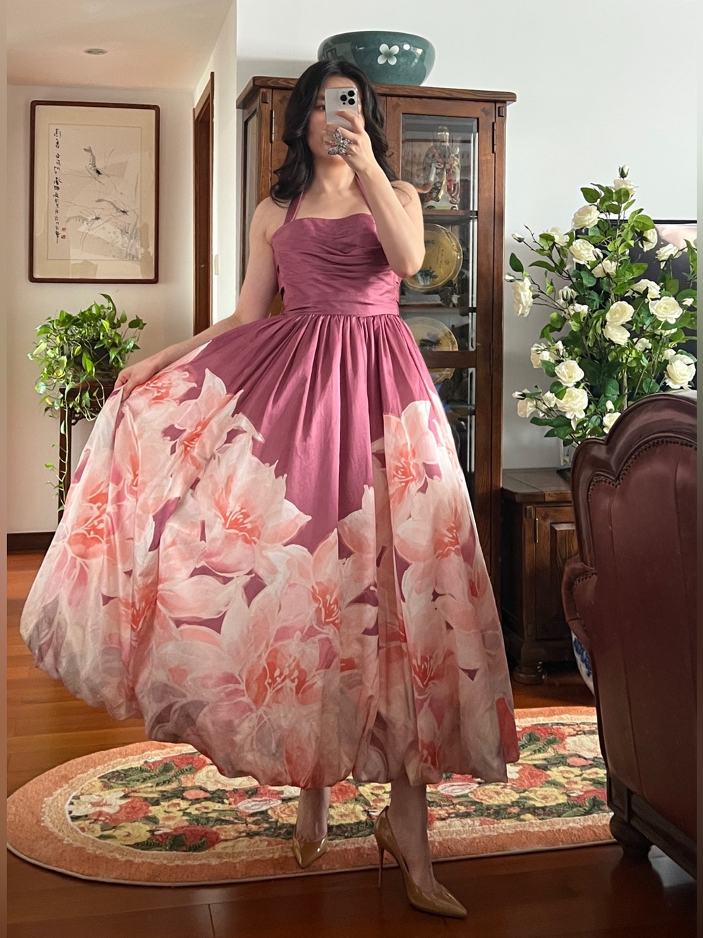Leo Lin Nadia Voluminous Gown in Orient Print in Hibiscus AU6/US2 NWT - Picture 7 of 16